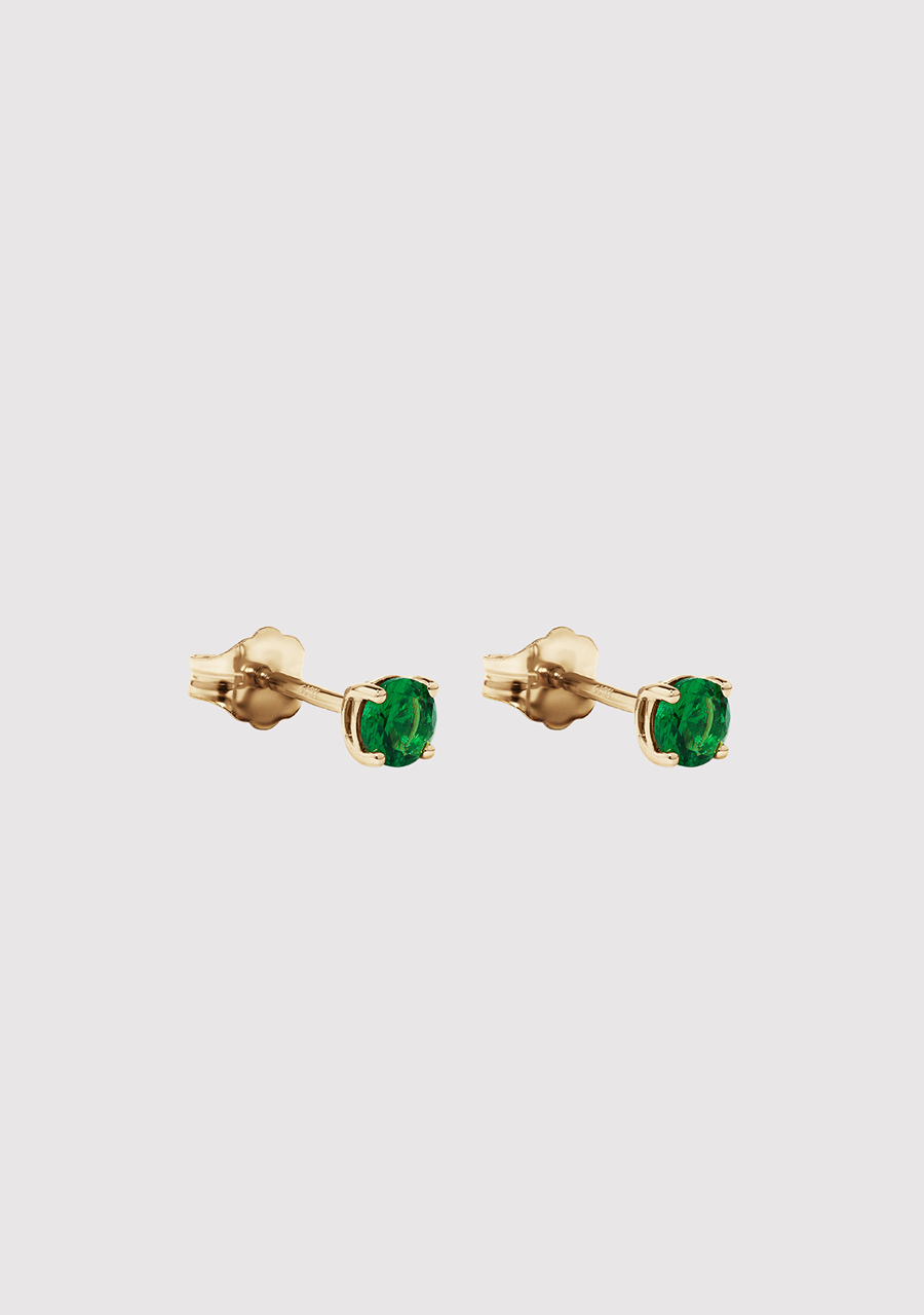 9ct Yellow Gold Laboratory Grown Emerald Birthstone Stud Earrings