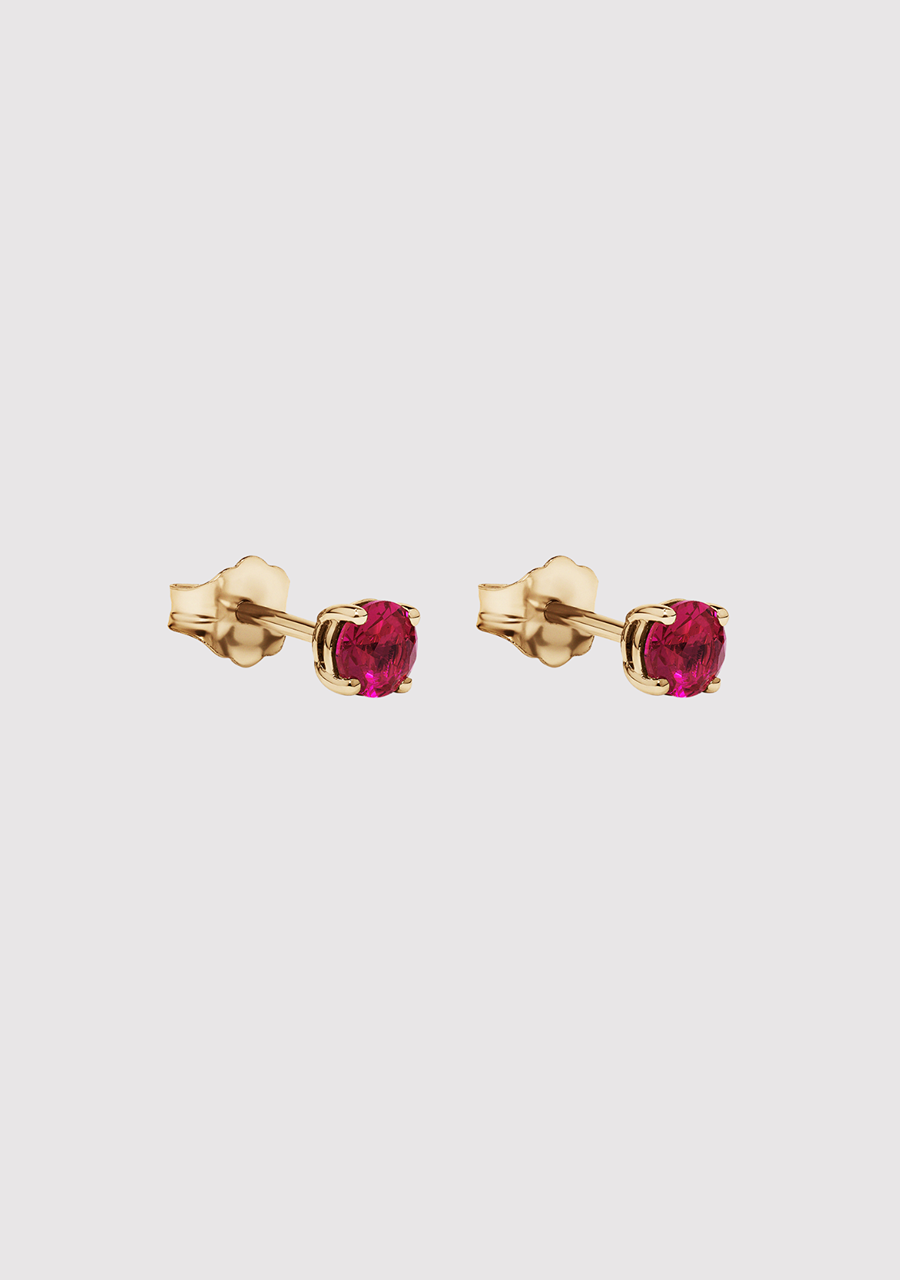 9ct Yellow Gold Synthetic Ruby Birthstone Stud Earrings