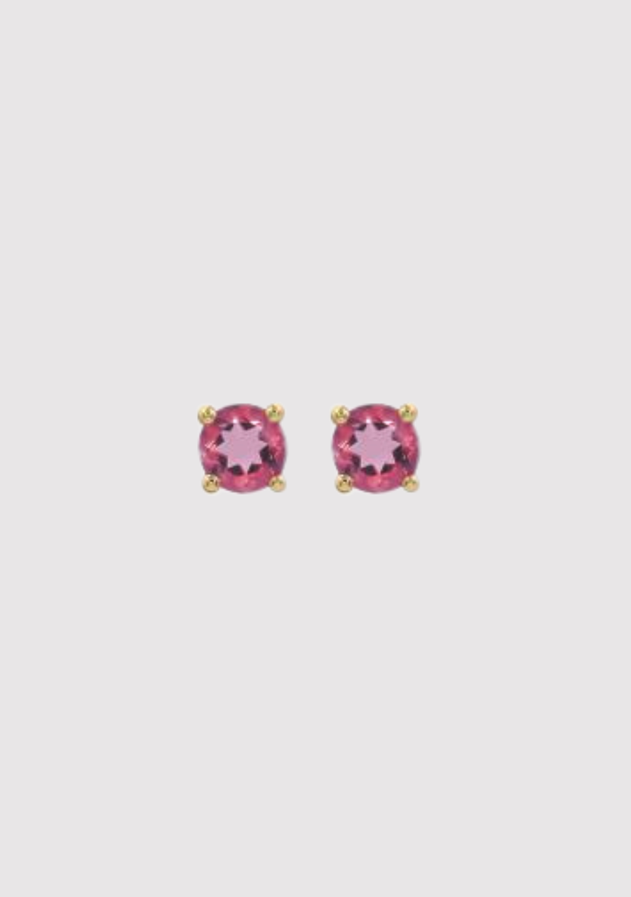 9ct Yellow Gold Pink Tourmaline Birthstone Stud Earrings