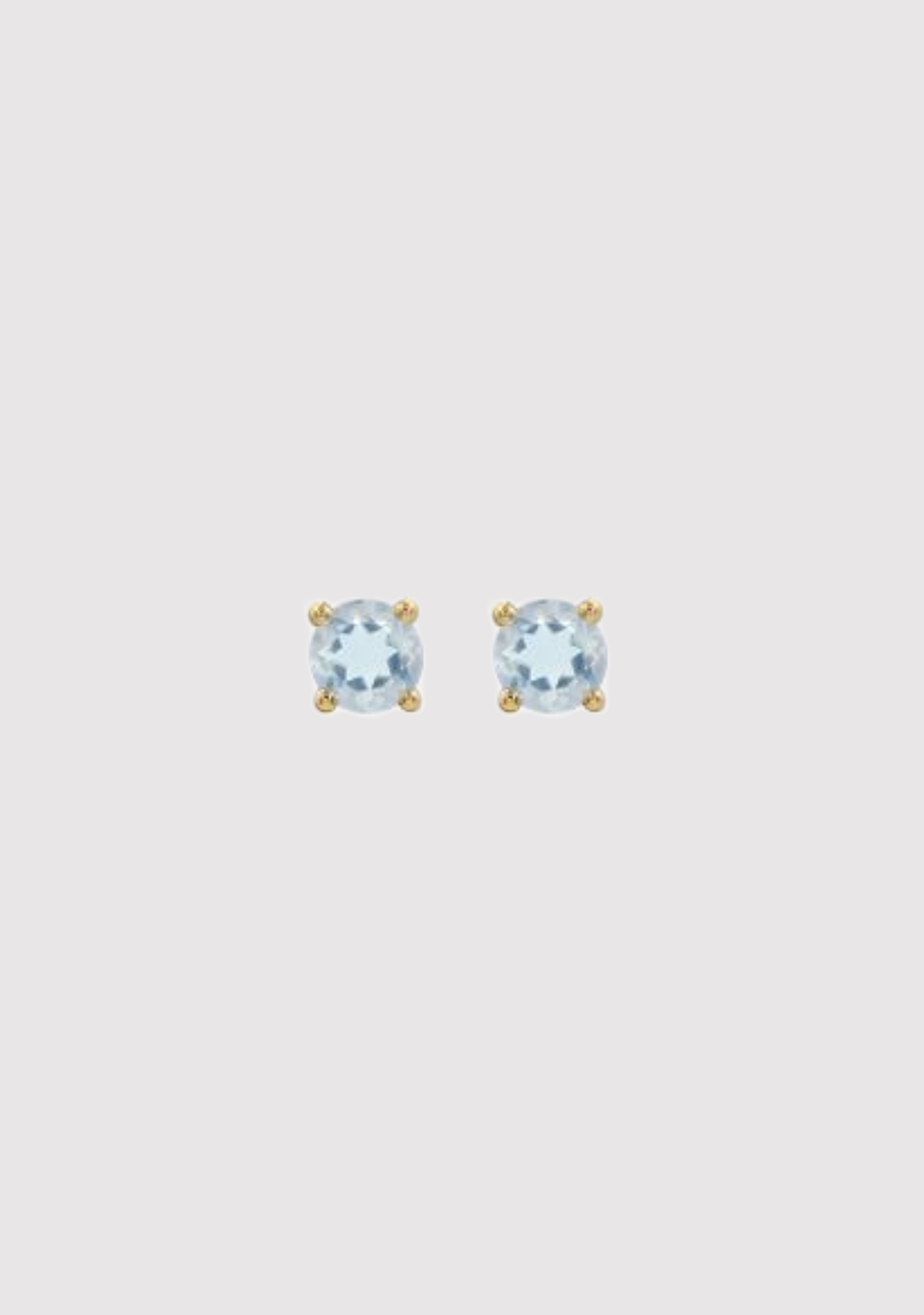 9ct Yellow Gold Blue Topaz Birthstone Stud Earrings