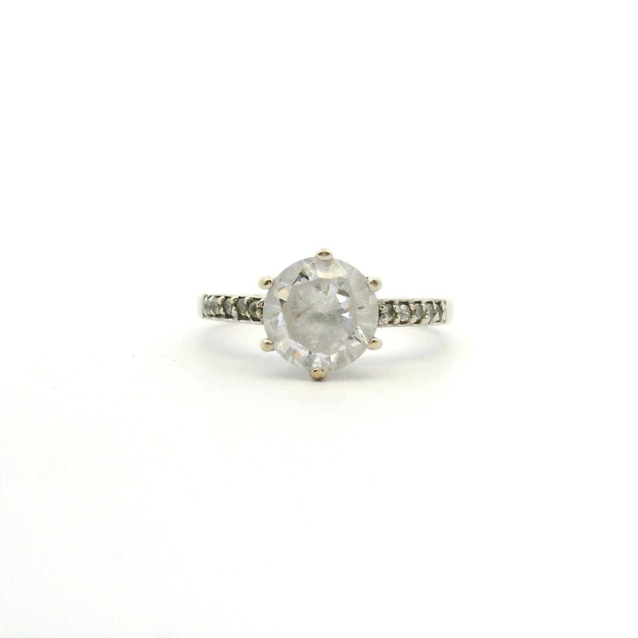 Estate 9ct White Gold CZ Solitaire Ring with CZ Shoulders