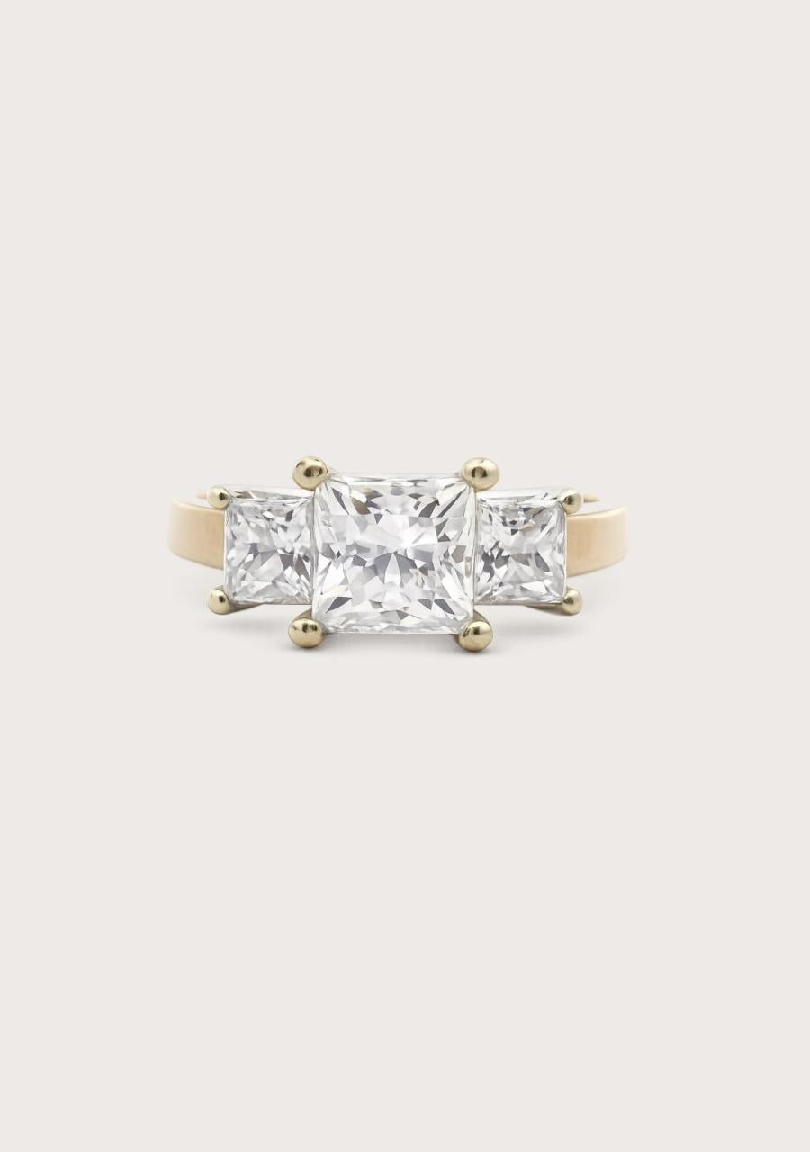 9ct Yellow Gold Princess Cut CZ Trilogy Ring