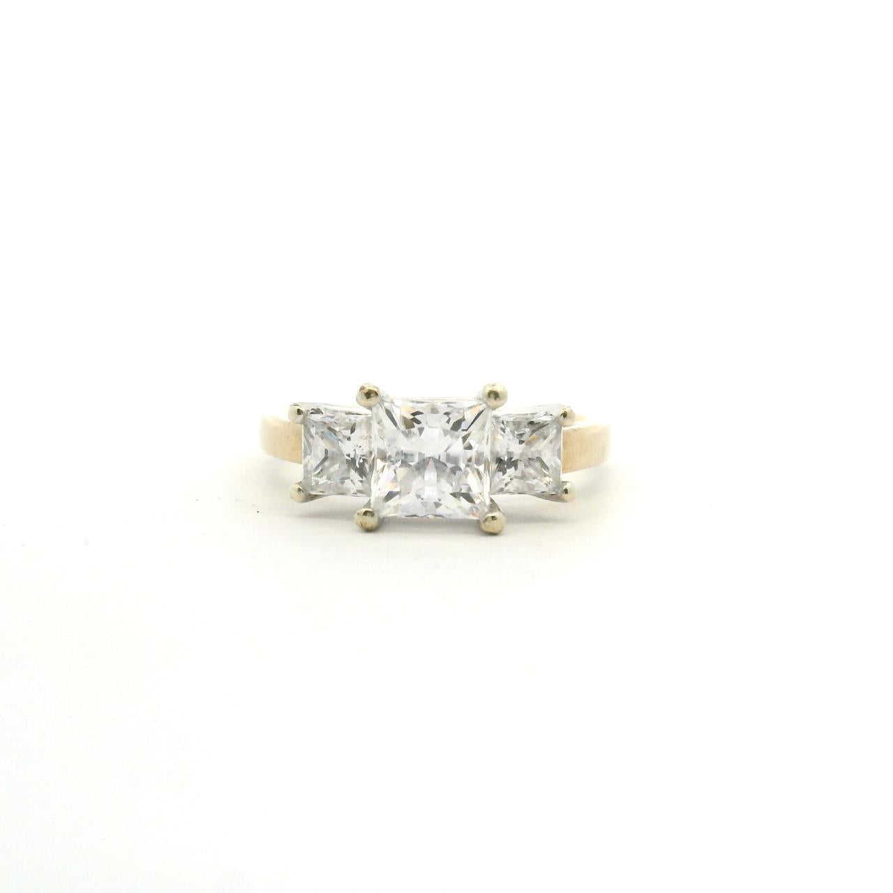 9ct Yellow Gold Princess Cut CZ Trilogy Ring