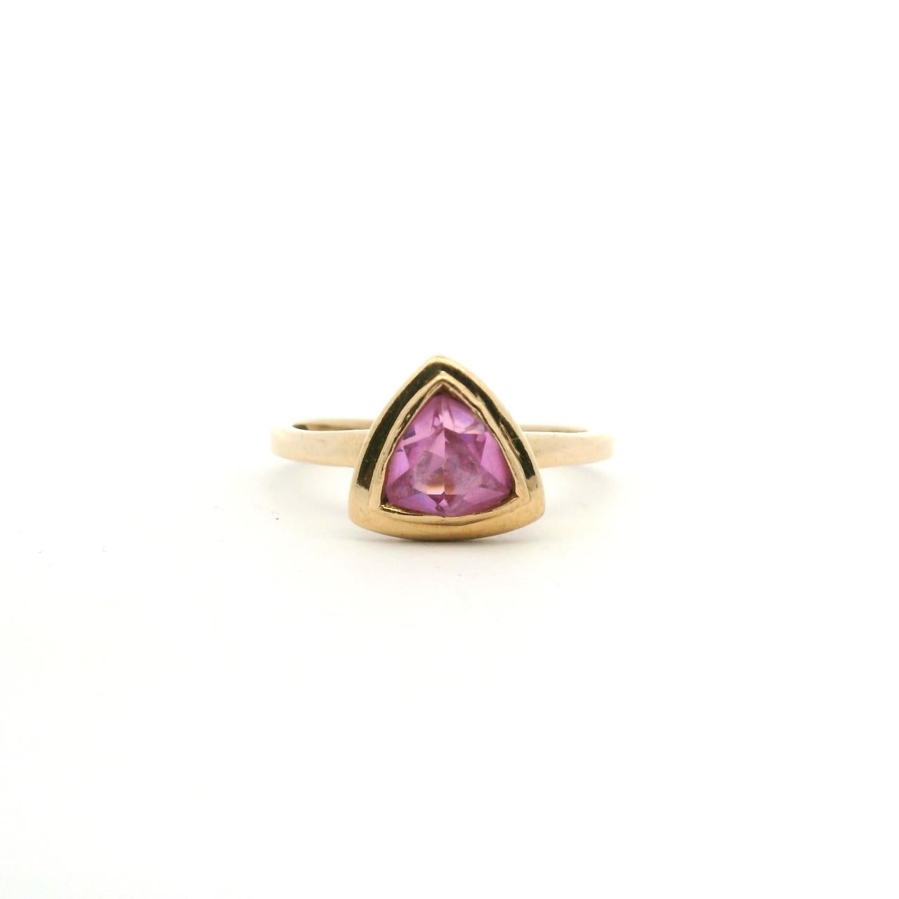 Estate 10ct Yellow Gold Pink CZ Bezel Set Ring