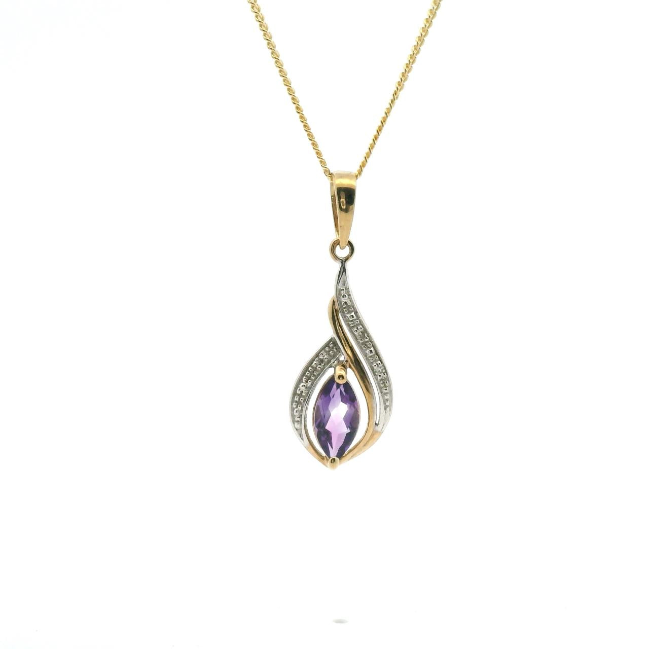 Estate 9ct Yellow Gold Amethyst and Diamond Pendant