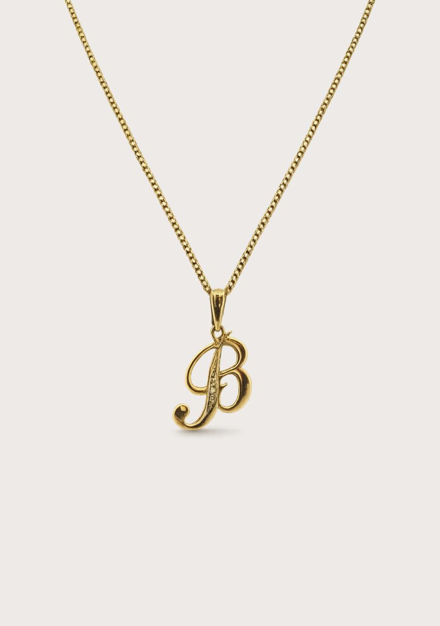 Estate 9ct Yellow Gold Initial 'B' Necklace with 9ct Yellow Gold 45cm Curb Link Chain