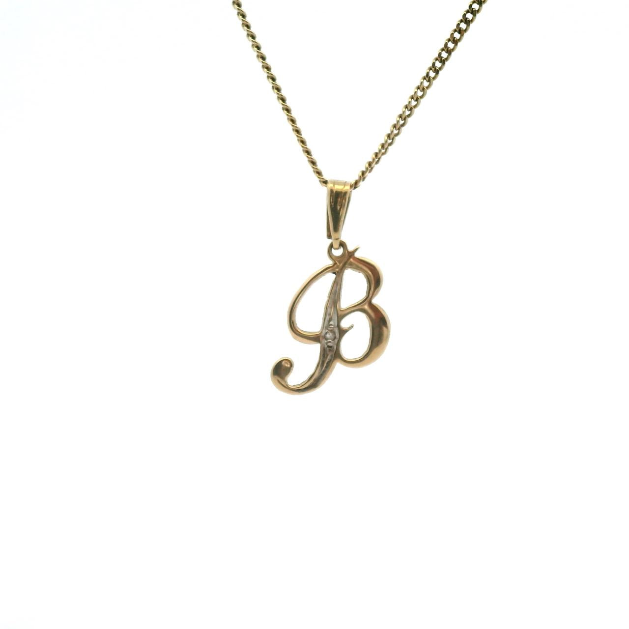 Estate 9ct Yellow Gold Initial 'B' Necklace with 9ct Yellow Gold 45cm Curb Link Chain