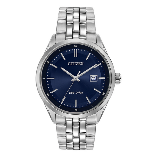 Citizen Gents Stainless Steel Eco-Drive Watch with Blue Dial