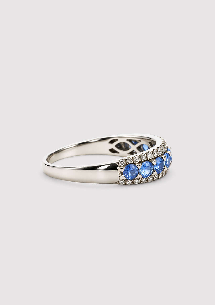 9ct White Gold Ceylonese Sapphire & Diamond Band
