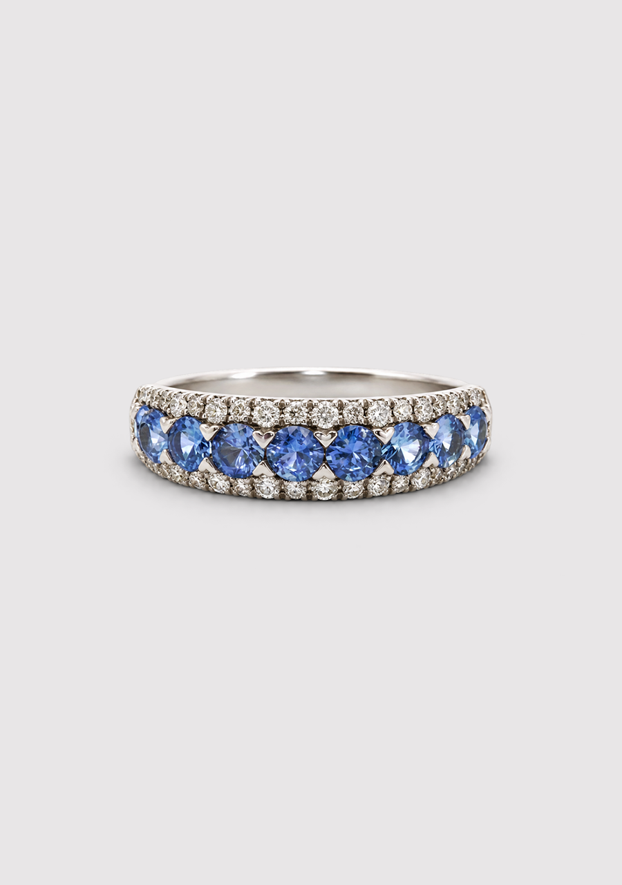 9ct White Gold Ceylonese Sapphire & Diamond Band