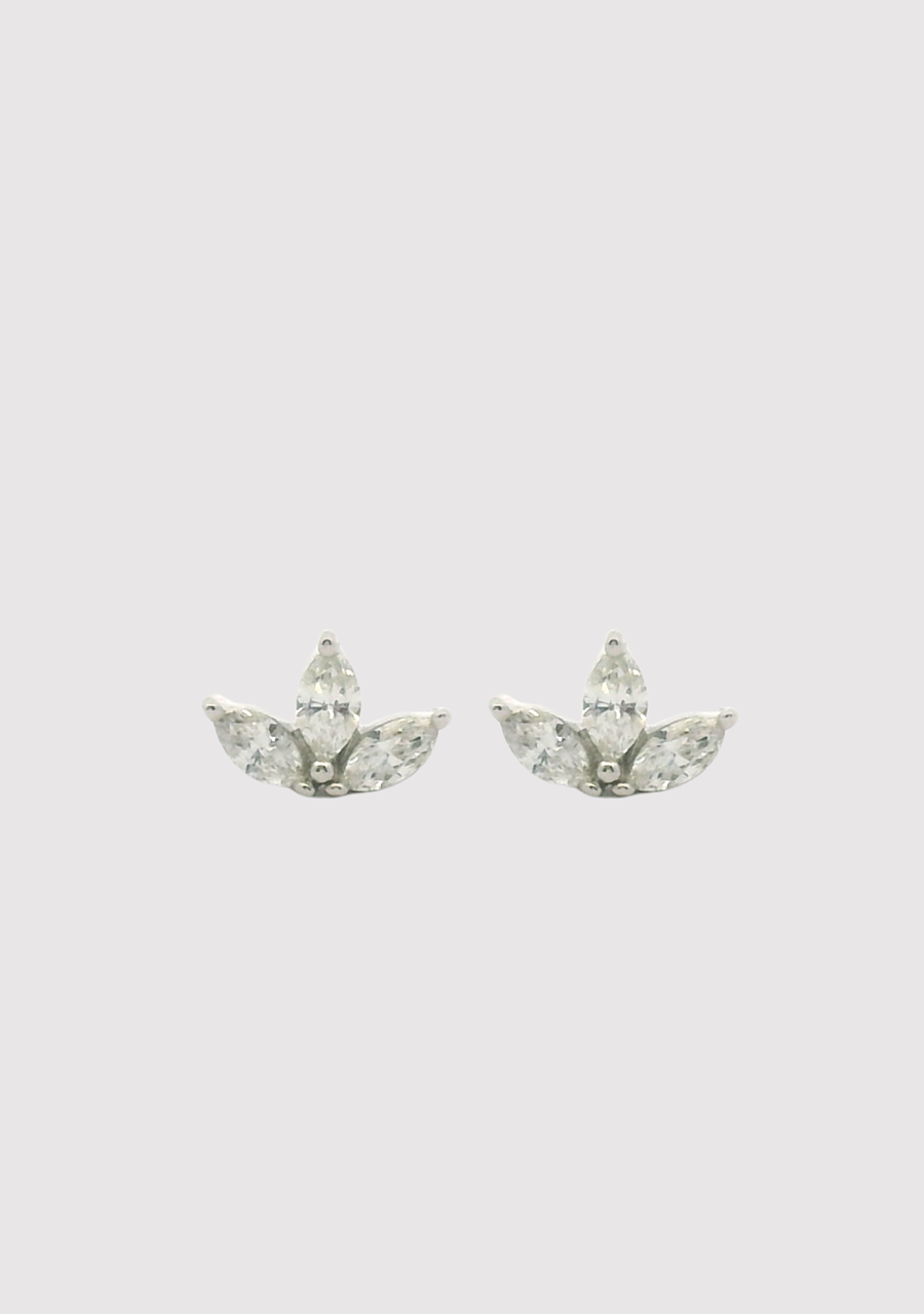 9ct White Gold Triple Diamond Flower Stud Earrings