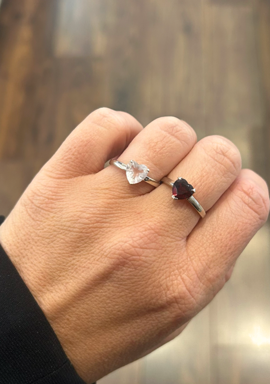 Sterling Silver Garnet Heart Solitaire Ring