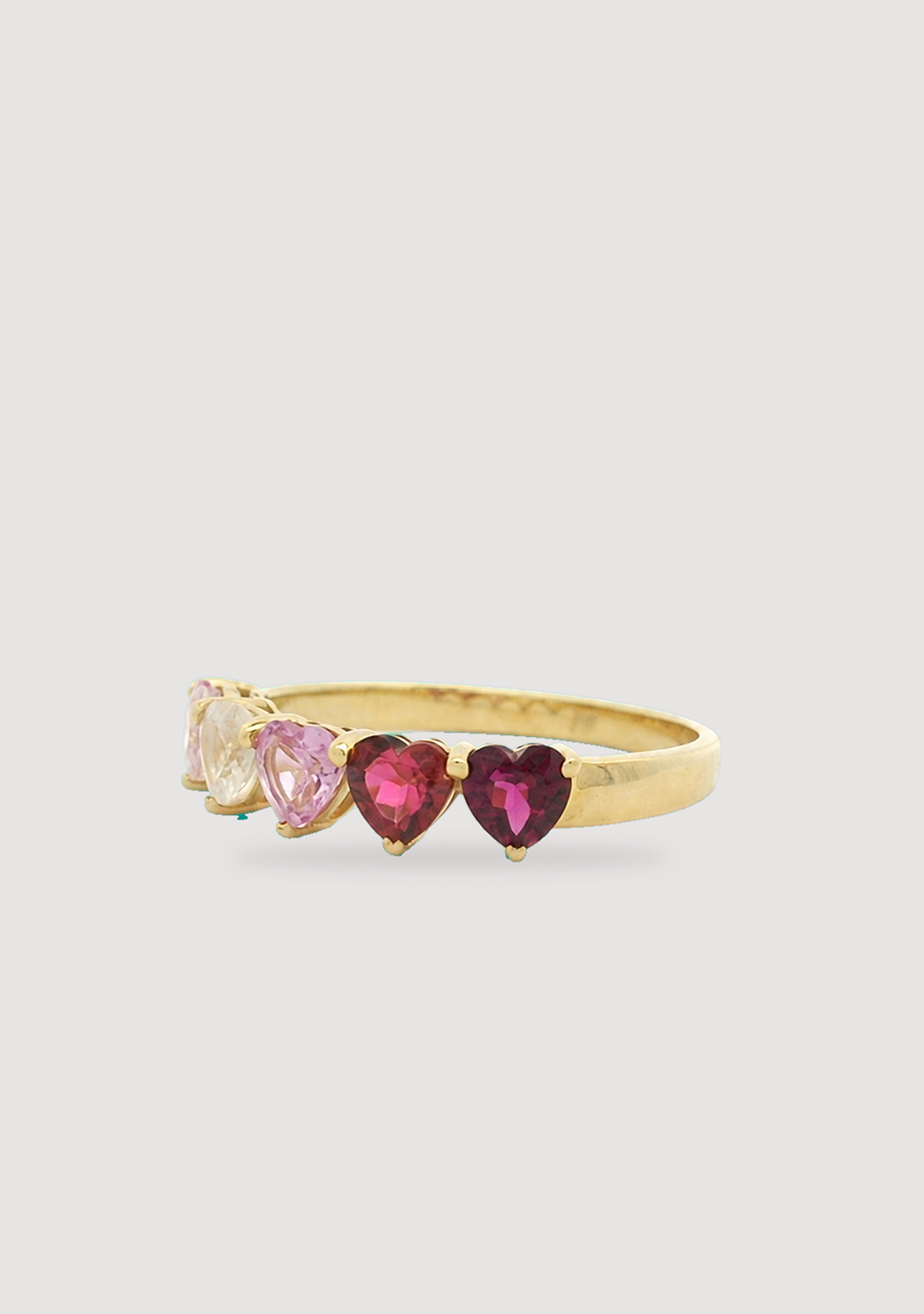 9ct Yellow Gold Multi Gemstone Heart Five Stone Ring