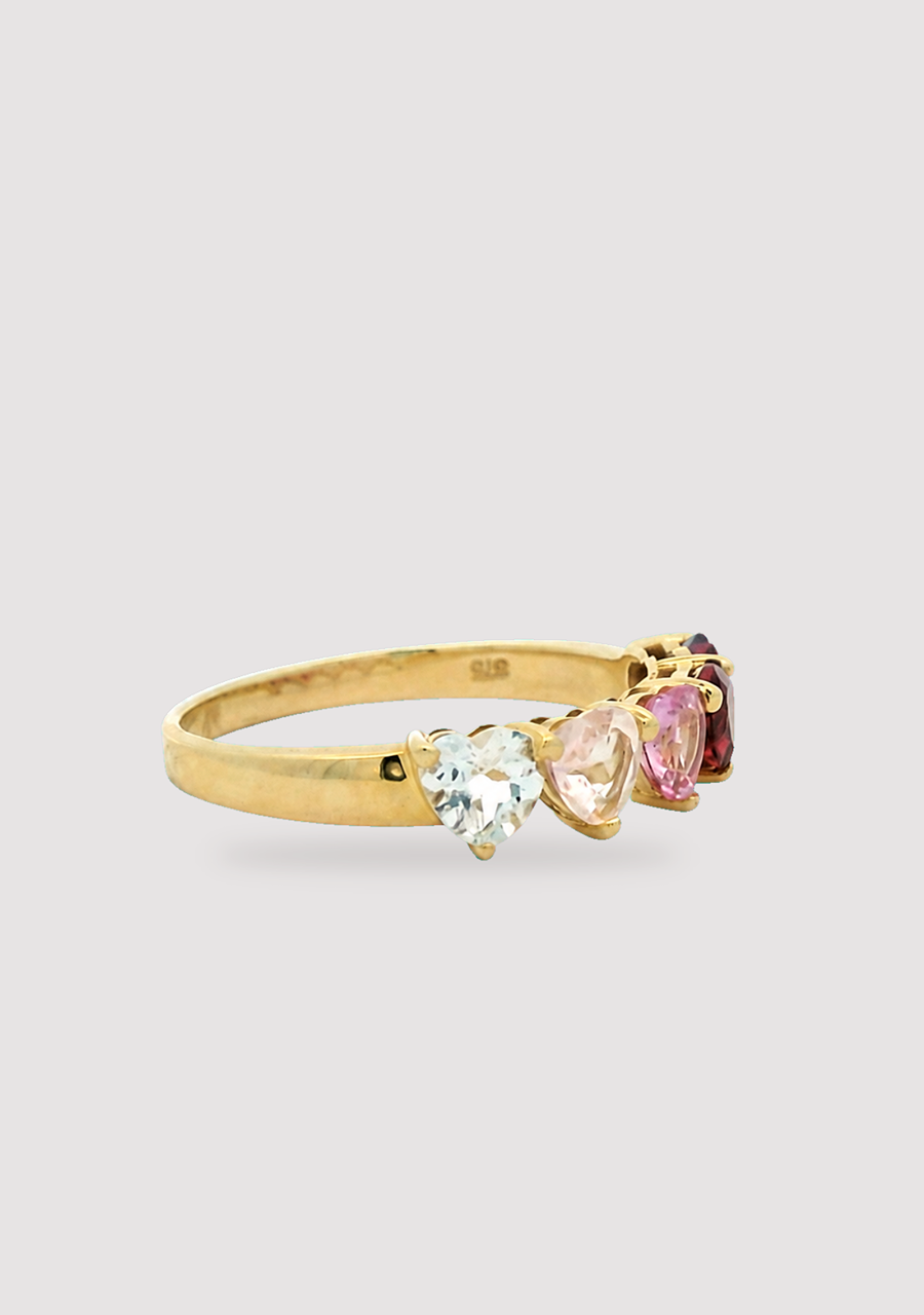 9ct Yellow Gold Multi Gemstone Heart Five Stone Ring