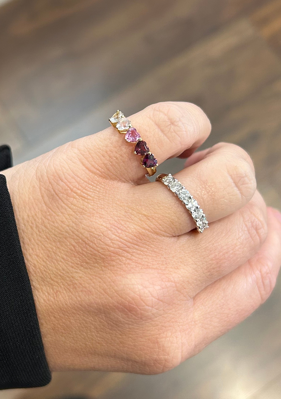 9ct Yellow Gold Multi Gemstone Heart Five Stone Ring