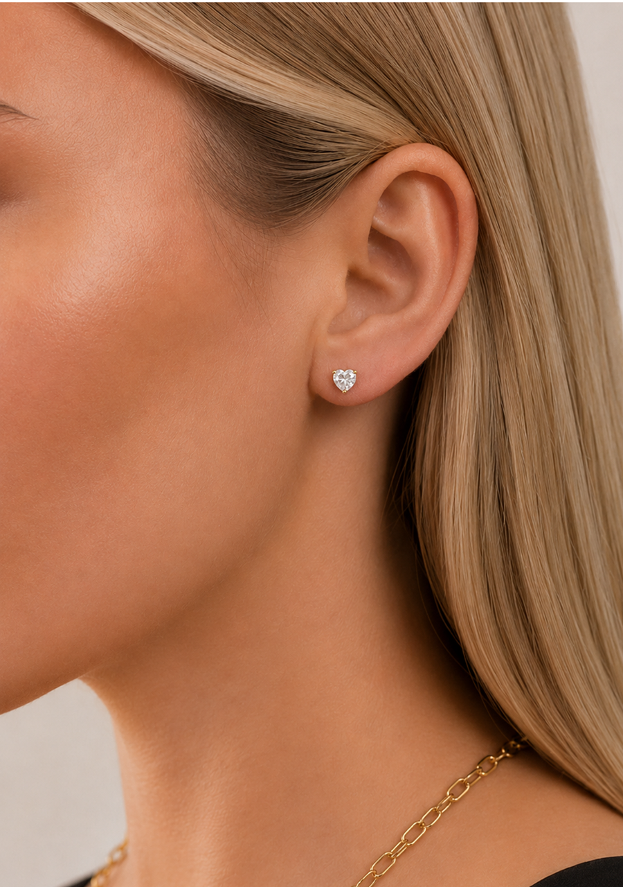 9ct Yellow Gold Lab Grown Diamond Heart Stud Earrings