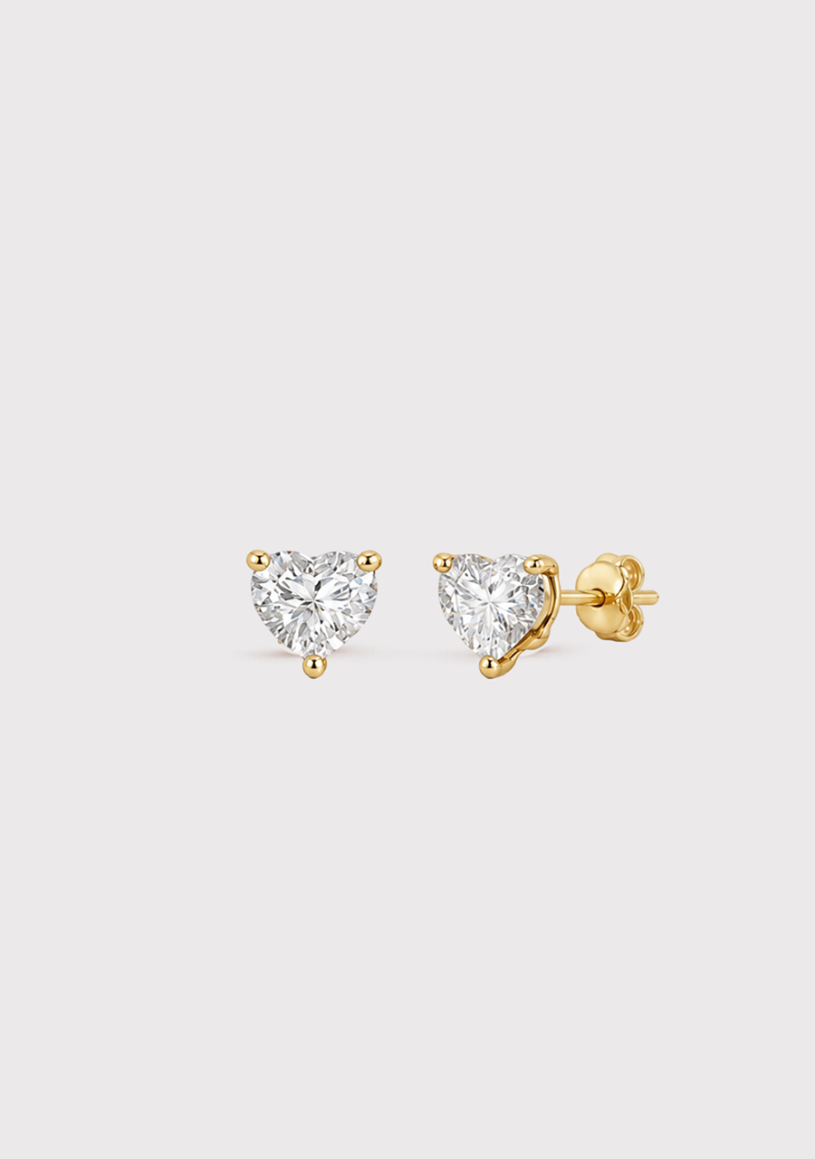 9ct Yellow Gold Lab Grown Diamond Heart Stud Earrings