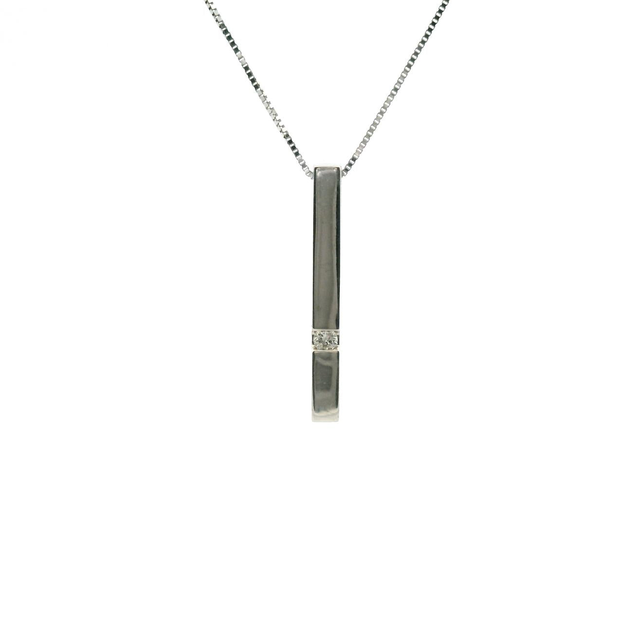 Estate Platinum Diamond Bar Drop Pendant with Platinum Box Chain