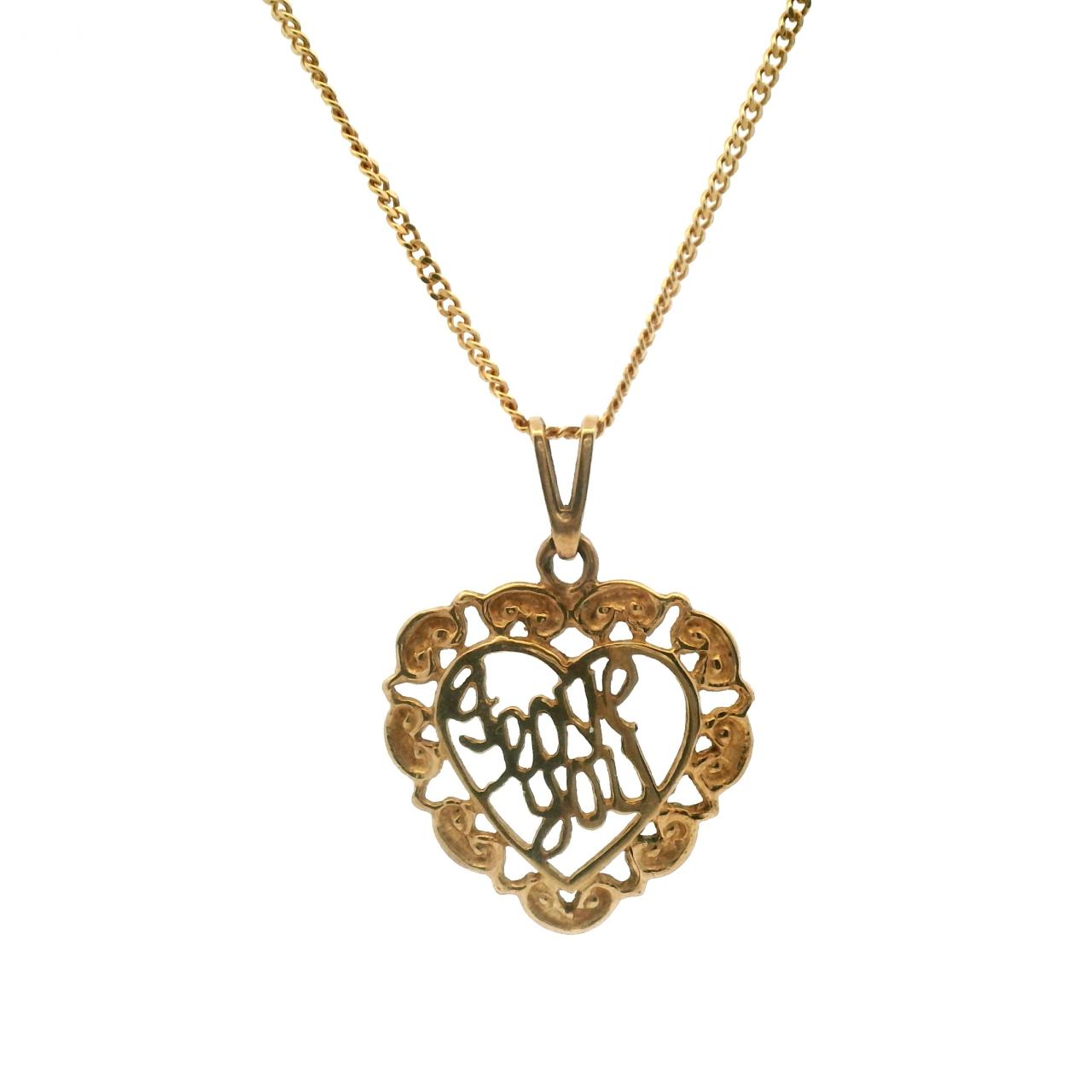 Estate 9ct Yellow Gold "I Love You" Heart Filigree Pendant