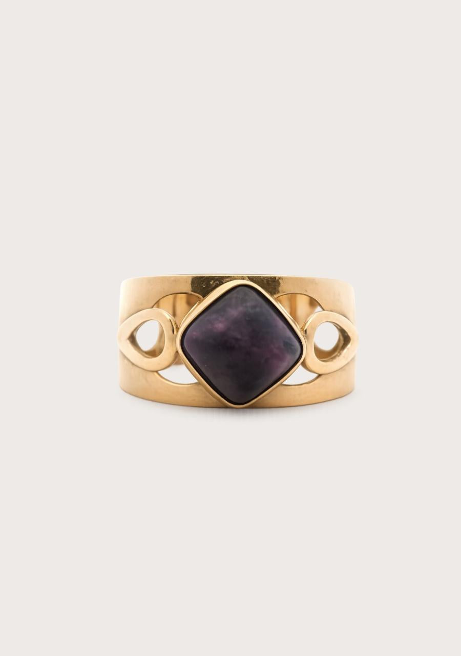 Estate 9ct Yellow Gold Cushion Cabochon Amethyst Bezel Set Ring Ring Size: S 1/2 Weight: 3.02