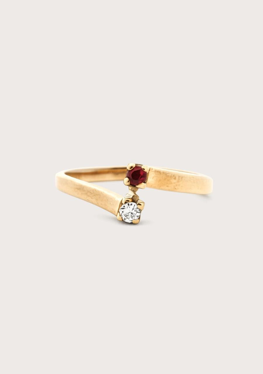 Estate 9ct Yellow Gold Diamond & Ruby Two Stone Open Adjustable Ring Ring Size: N 1/2 Weight: 1.68g