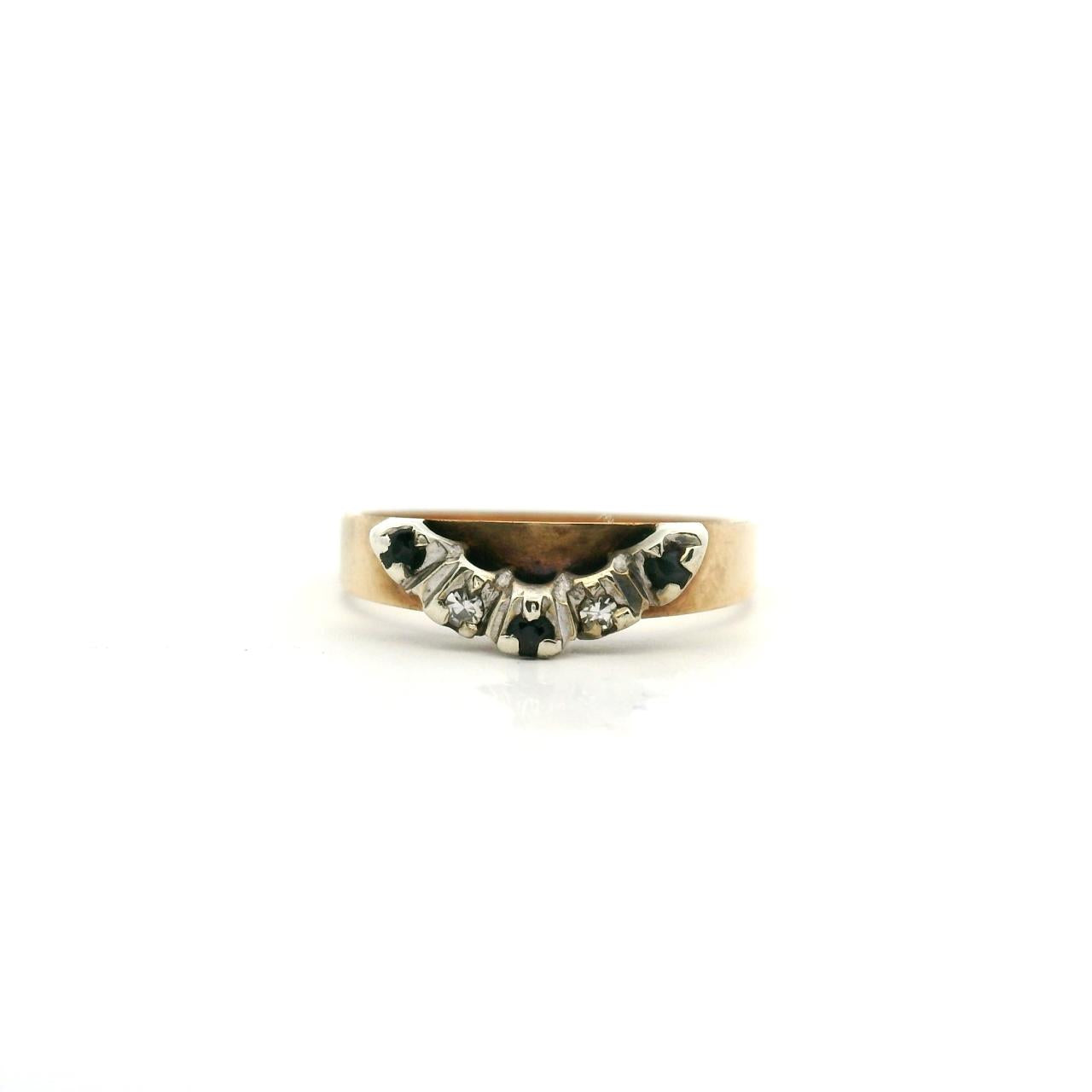 Estate 9ct Yellow Gold Sapphire & Diamond Band Finger Size: N 1/2 Weight: 2.30g
