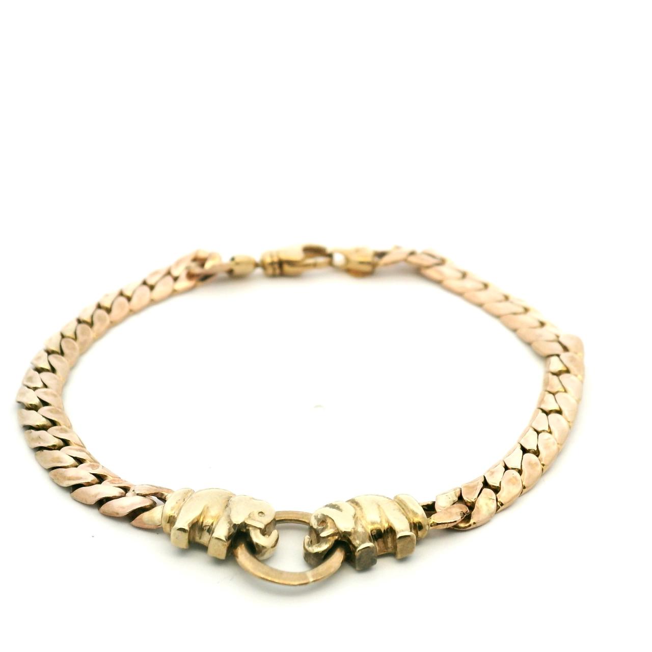 Estate 9ct Yellow & Rose Gold Hollow Curb Link Elephant Bracelet  Weight: 8.68g Length: 19cm Please Note: Some links are slightly dented