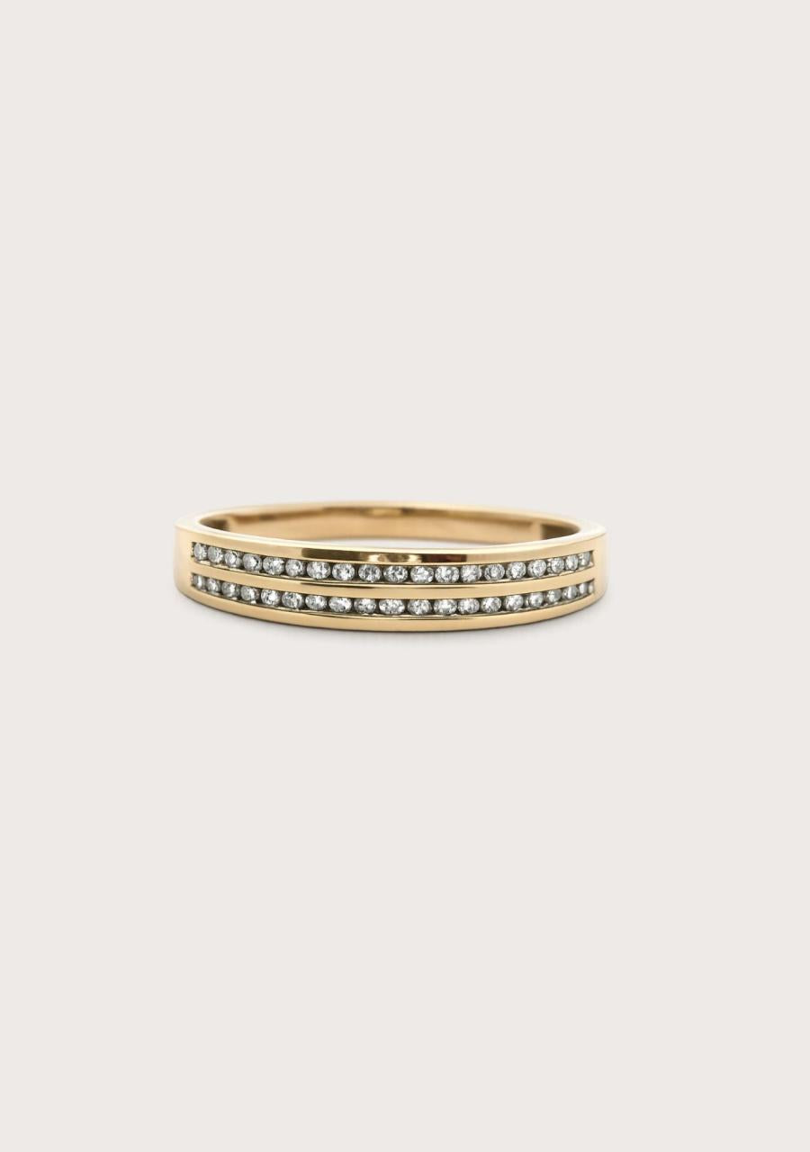 Estate 9ct Yellow Gold Double Row Channel Set Band