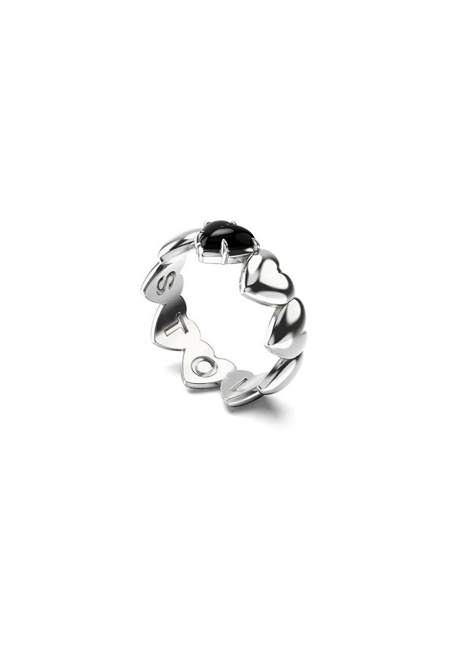 Stolen Girlfriends Club Sterling Silver Band of Hearts Ring with Onyx