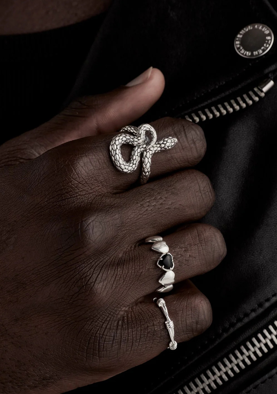 Stolen Girlfriends Club Sterling Silver Band of Hearts Ring with Onyx
