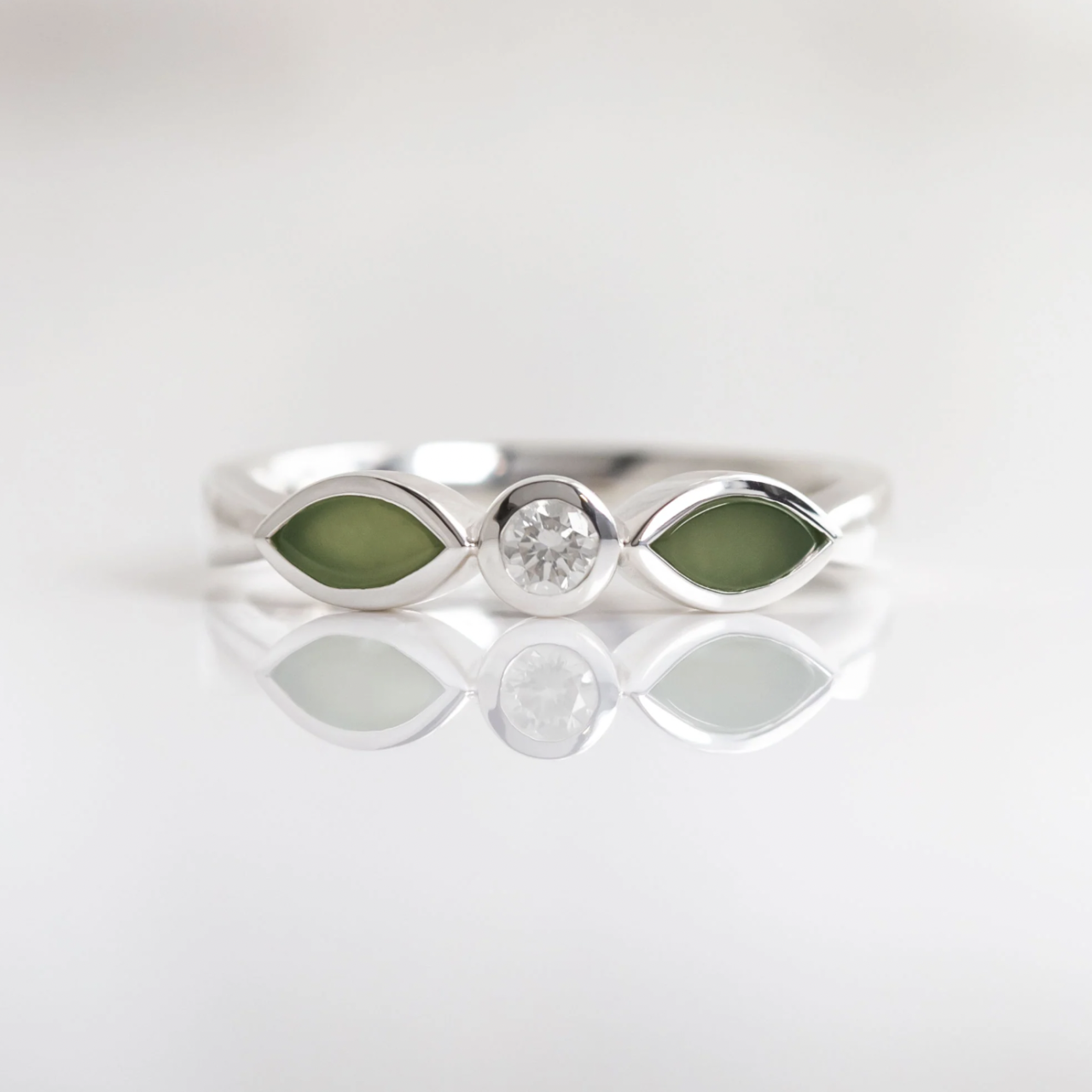 Nick Von K Pounamu & Cubic Zirconia Blossom Ring Sterling Silver