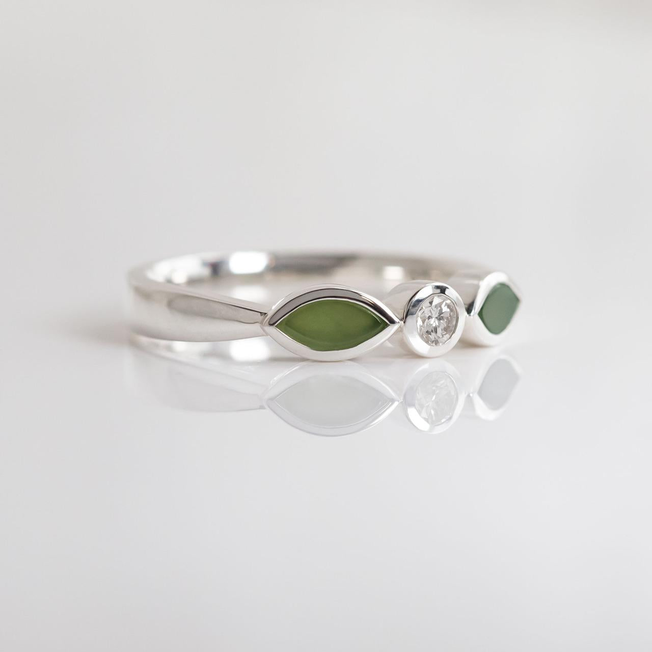 Nick Von K Pounamu & Cubic Zirconia Blossom Ring Sterling Silver