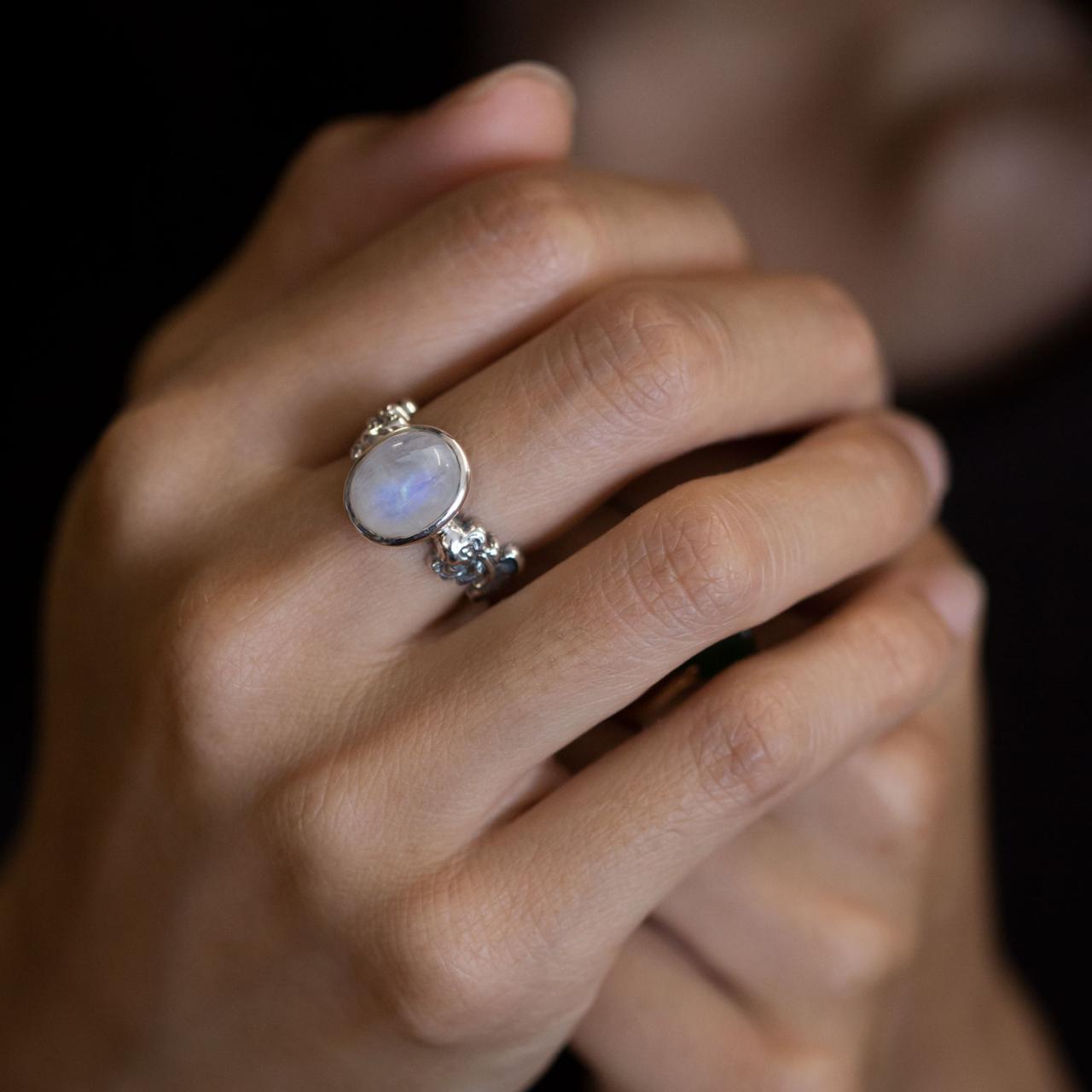 Nick Von K Sterling Silver Rainbow Moonstone Mermaid Ring