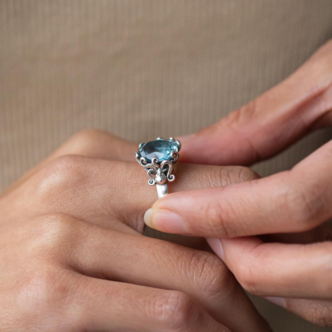 Nick Von K Sterling Silver Blue Topaz Twin Octopus Ring