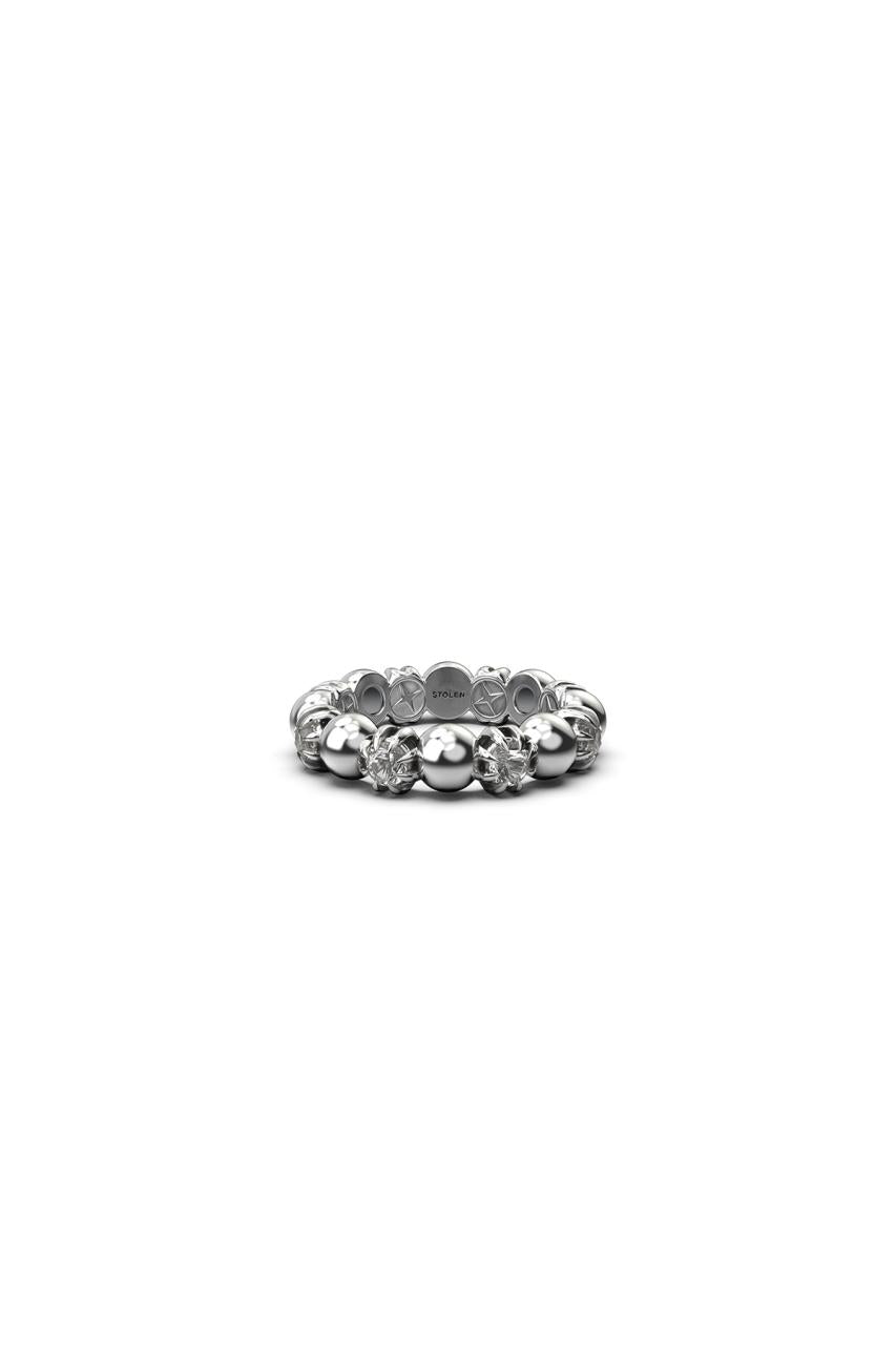 Stolen Girlfriends Club Sterling Silver Mixed Orb Stacker Ring with Clear Topaz
