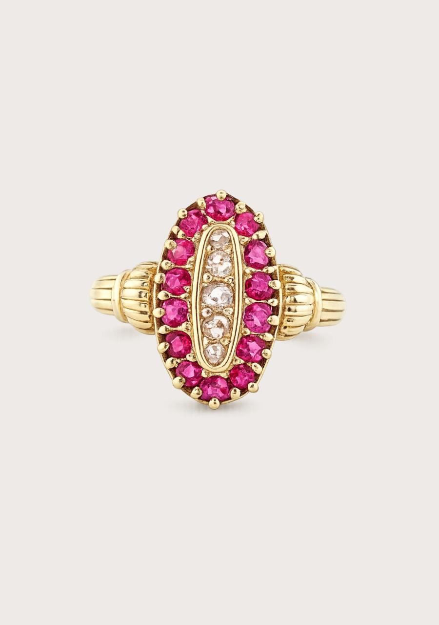 Estate 18ct Yellow Gold Ruby & Diamond Cluster Ring