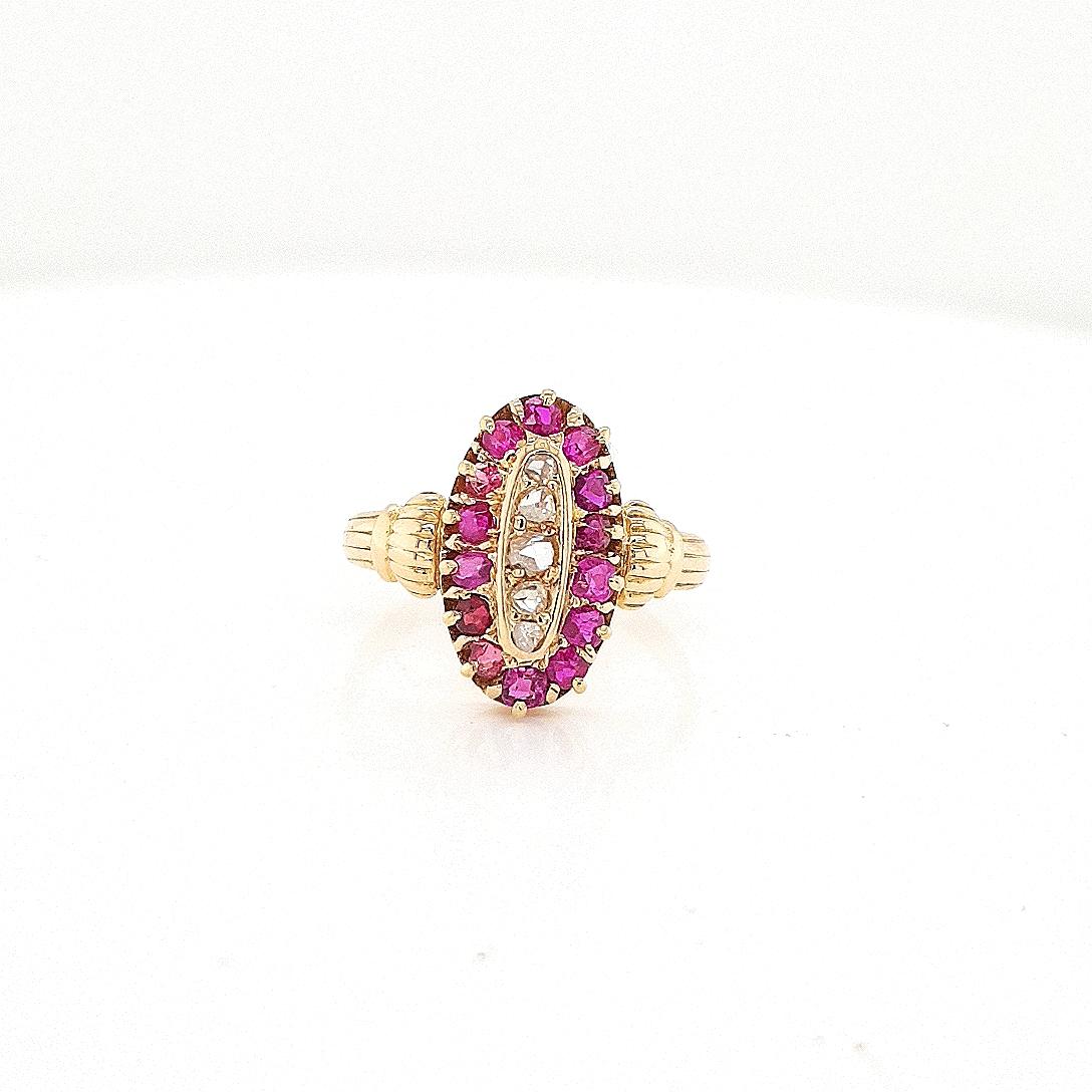 Estate 18ct Yellow Gold Ruby & Diamond Cluster Ring