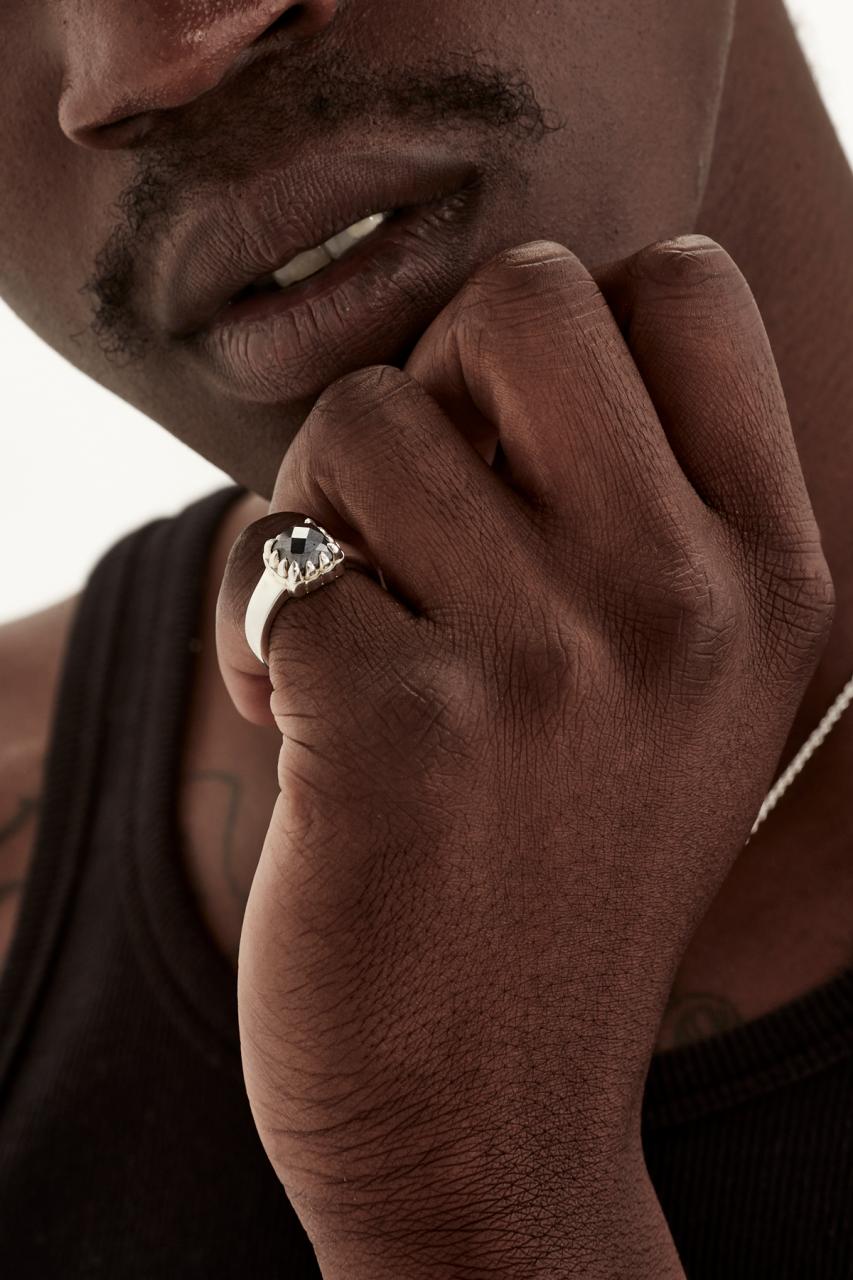 Stolen Girlfriends Club Sterling Silver Iron Glance Baby Claw Ring with Hematite
