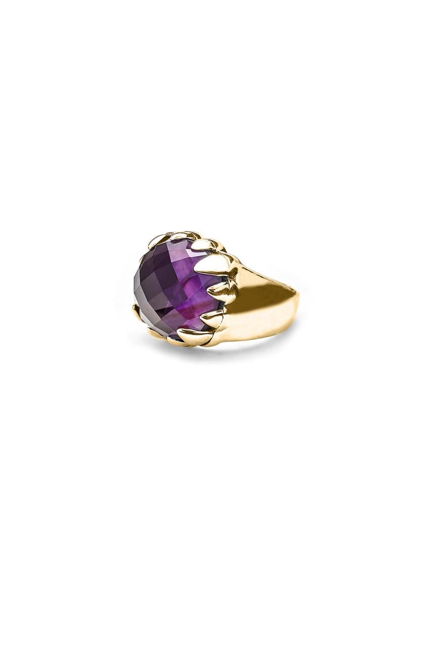Stolen Girlfriends Club 18ct Yellow Gold Plated Claw Ring with Dark Amethyst