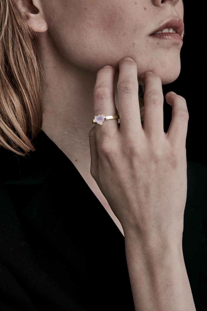 Stolen Girlfriends Club 18ct Gold Plated Rose Quartz Talon Ring