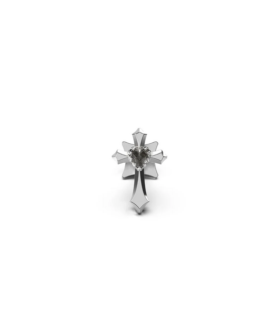 Stolen Girlfriends Club Sterling Silver Gothic Cross with White Topaz Flat Back Single Earring
