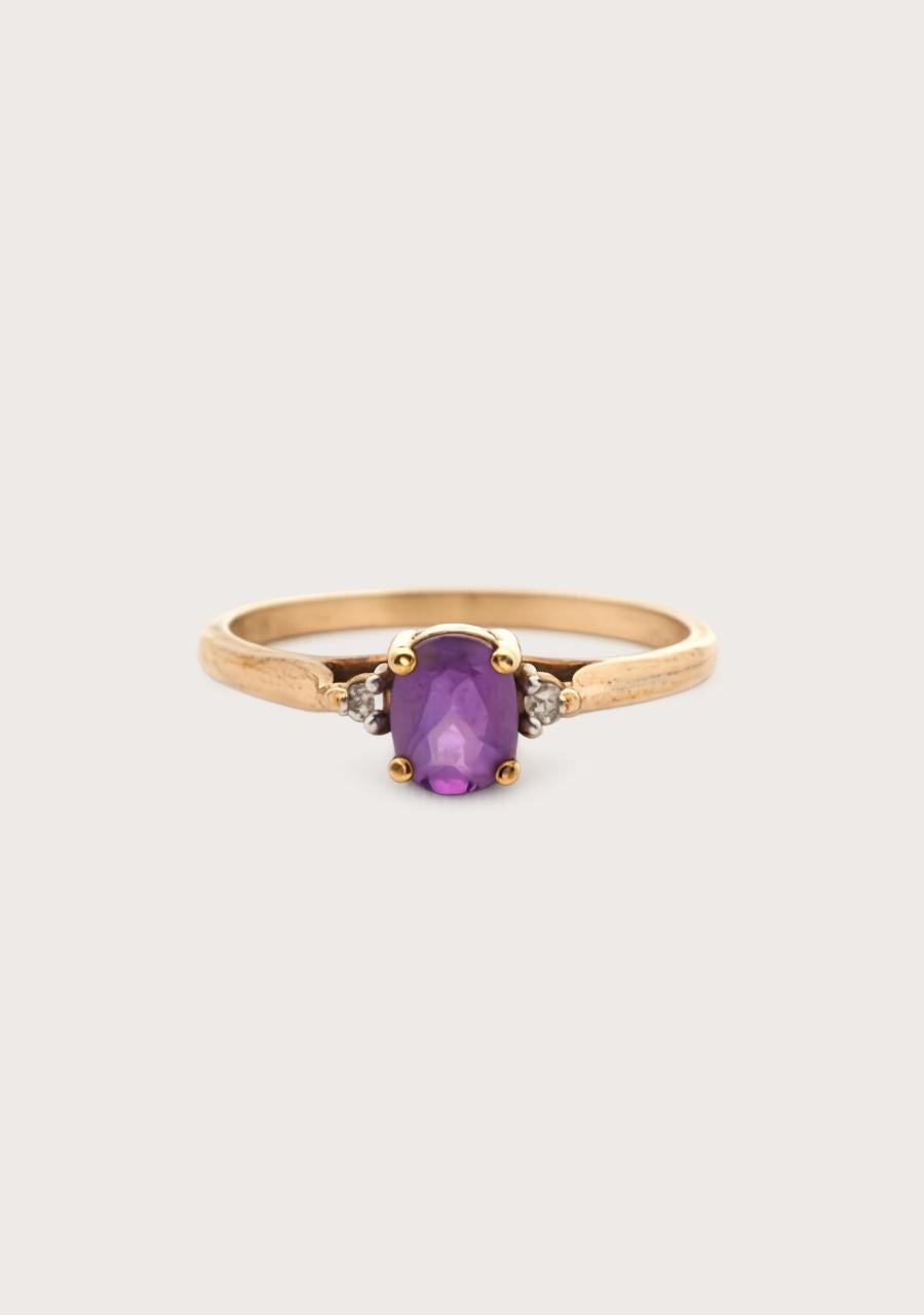 Estate 9ct Yellow Gold Amethyst & Diamond Ring