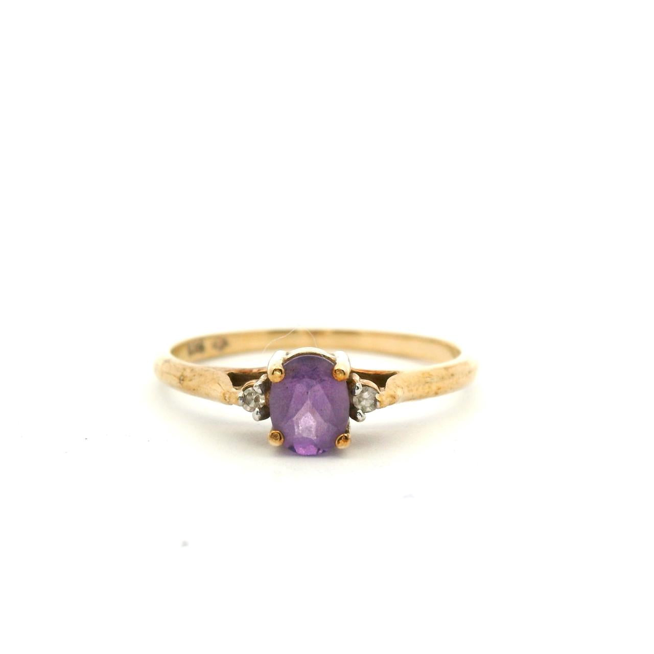 Estate 9ct Yellow Gold Amethyst & Diamond Ring