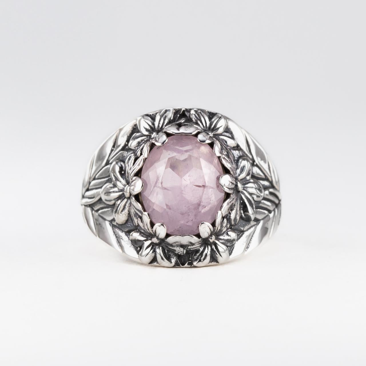 Nick Von K Sterling Silver Flower Garden Ring in Rose Quartz