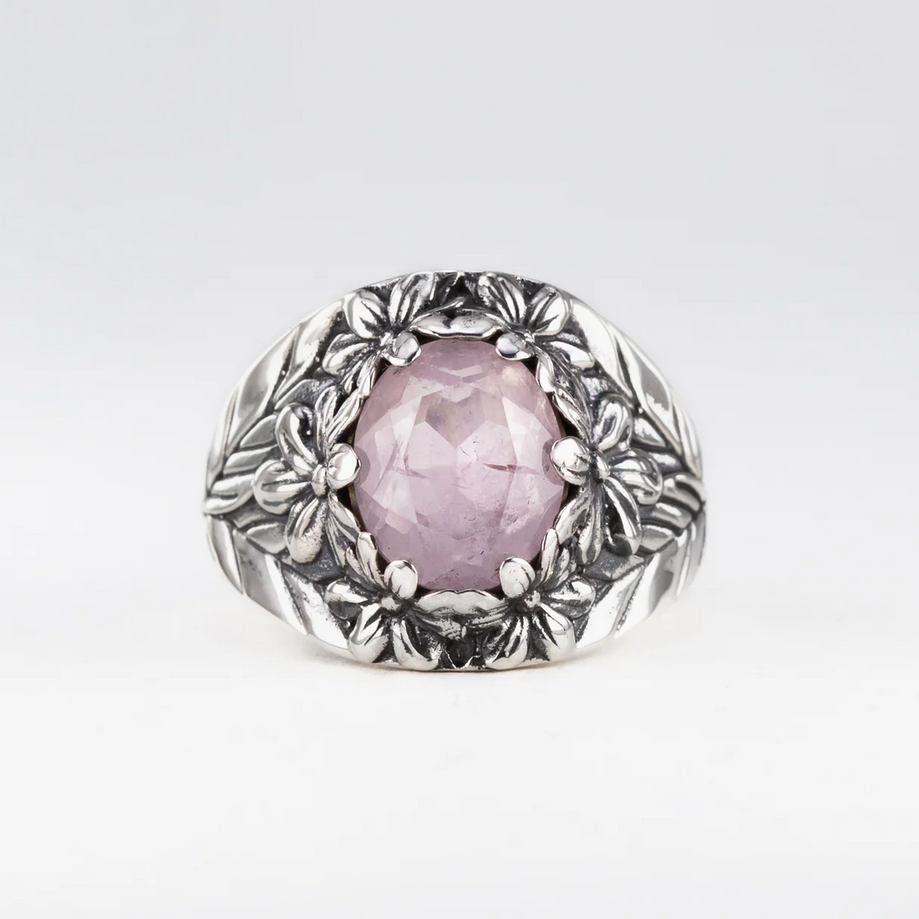 Nick Von K Sterling Silver Flower Garden Ring in Rose Quartz