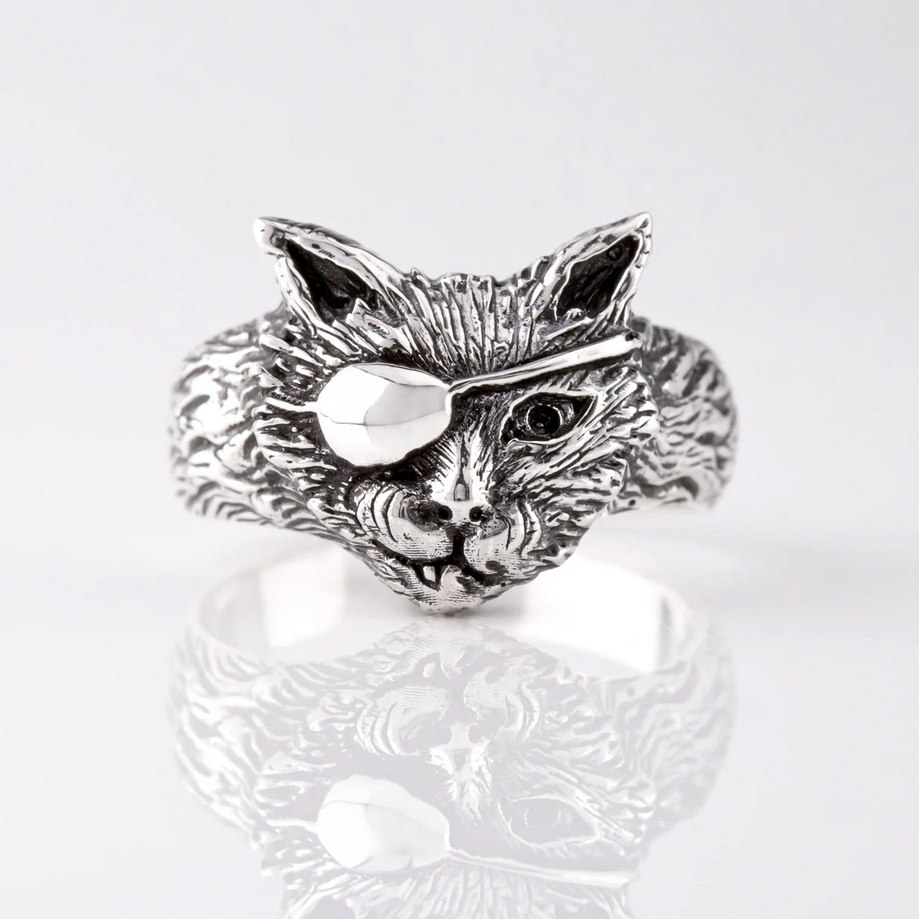 Nick Von K Sterling Silver Pirate Cat Ring