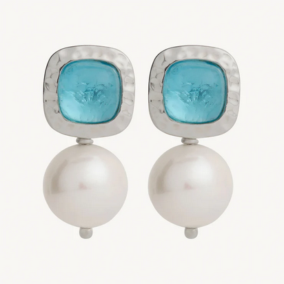 Najo Sterling Silver Blue Lagoon Earrings with Blue Topaz & Freshwater Pearl