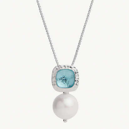 Najo Sterling Silver Blue Lagoon Necklace with Blue Topaz & Freshwater Pearl Necklace Length: 45cm + 5cm Extension