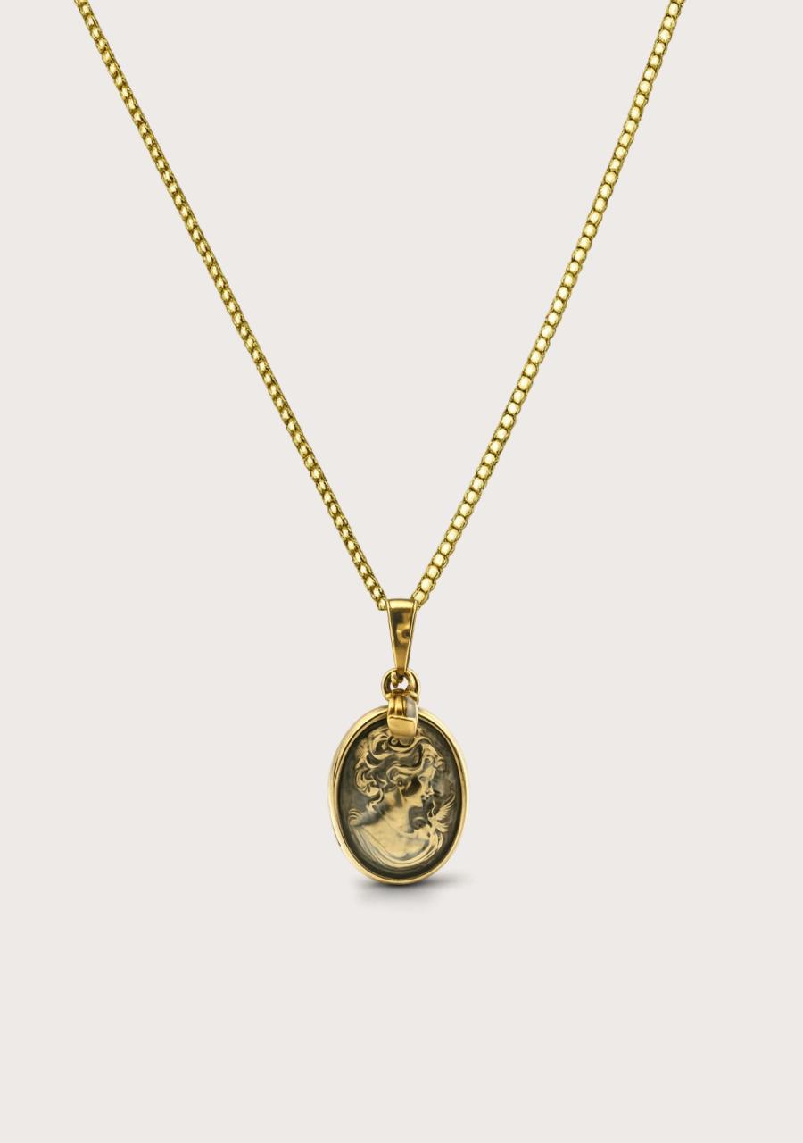 Estate 9ct Yellow Gold Oval Woman Portrait Pendant with Cubic Zirconia