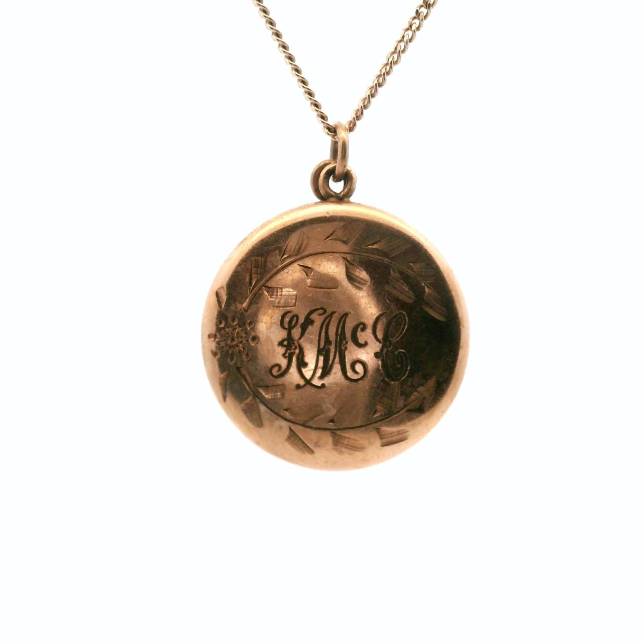 Estate 9ct Rose Gold Round Engraved Locket